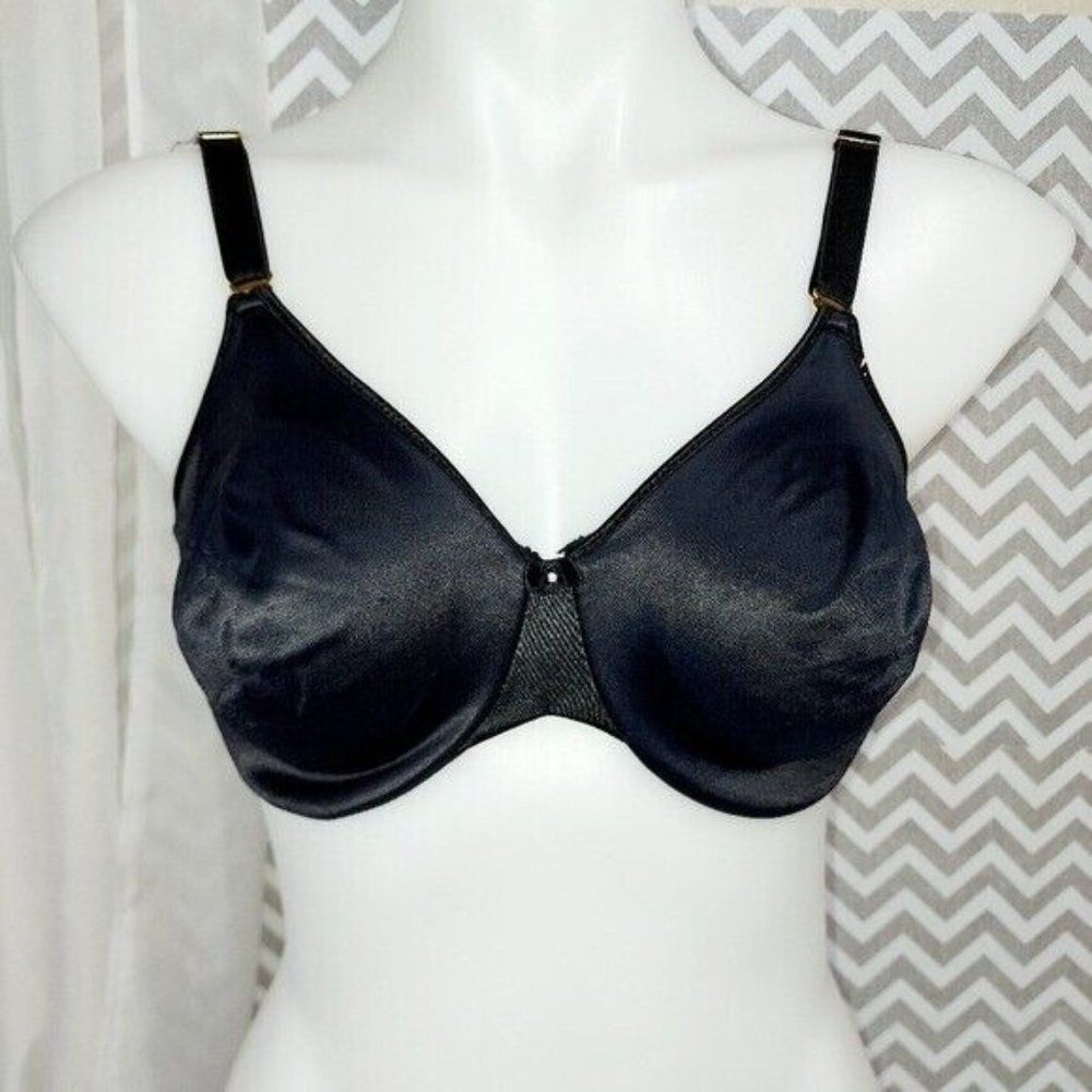 ^ Lilyette 34D solid Black satin underwire bra lined silky
